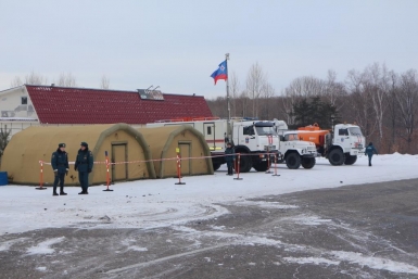 Пункт обогрева развернули на спасатели федеральной трассе Хабаровск-Комсомольск-на-Амуре Информационное подразделение Амурского спасательного центра МЧС России